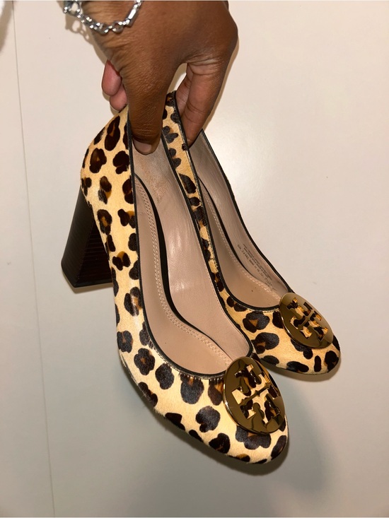 Tory Burch Shoes - Tory Burch Leopard Print Block Heel Pumps - Tan/Black/Gold